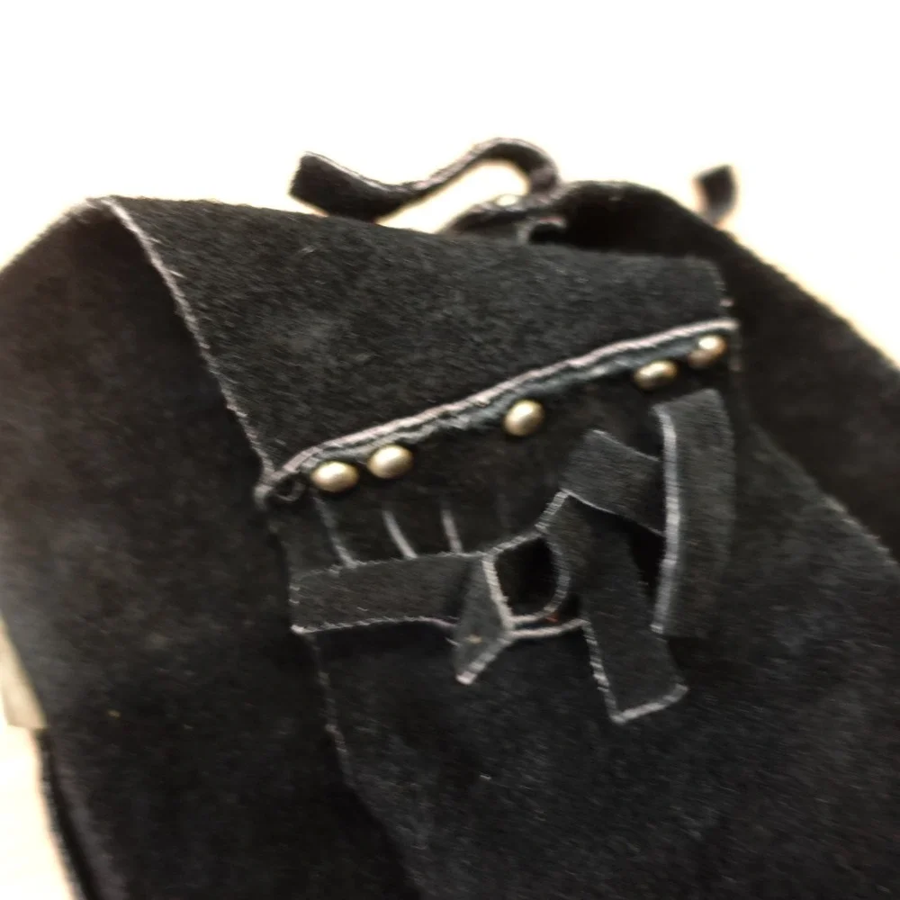 Vintage Cowboy‎ Vest Chaps Set Boys M Black Suede Studded Fringe Halloween USA